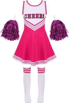Cheerleaderka przebranie na karnawał dziewczęcy mundurek różowy 130