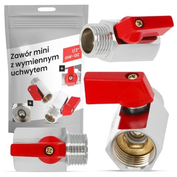 Zawór KULOWY 1/2x1/2 GWxGZ MINI Nyplowy Odcinający Wody Rur Mosiężny Chrom