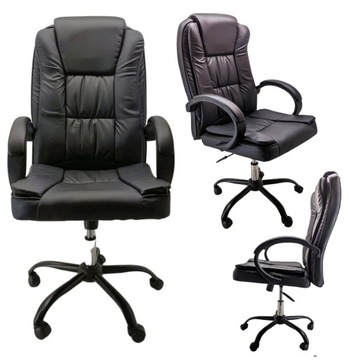 FOTEL BIUROWY CZARNY KRZESŁO BIUROWE FOTEL OBROTOWY ERGONOMICZNY MOCNY