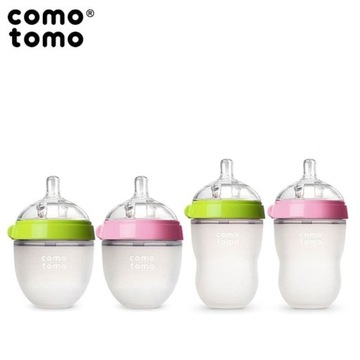 COMOTOMO - 2 antykolkowe butelki silikonowe MOM'S BREAST 250 ml Pink BABY