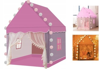 Namiot Domek dla Dzieci Zamek Pałac do Pokoju Ogrodu Domu + Lampki LED Róż