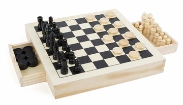 DREWNIANE SZACHY WARCABY MŁYNEK GRY ZESTAW 3W1 GRY PLANSZOWE