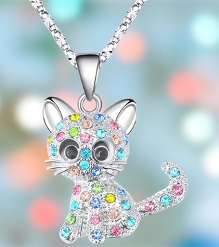 Wisiorek Kot Kotek Srebrny Multikolor Cute Piękny