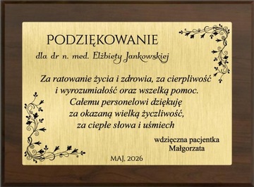 Dyplom podziękowanie LEKARZ SZPITAL PIELĘGNIARKA