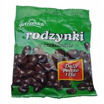 JUTRZENKA RODZYNKI W CZEKOLADZIE DUŻE DRAŻE 125g DATA: 2025.03