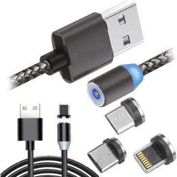 KABEL MAGNETYCZNY 3w1 2.4A USB MICRO LIGHTNING TYP-C DO IPHONE PRZEWÓD