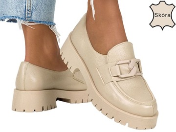 MOKASYNY DAMSKIE SKÓRZANE Z ŁAŃCUCHEM WYGODNE r 41
