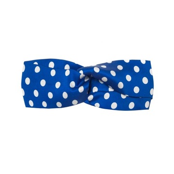 Шелковая повязка для волос василькового цвета в белый горошек