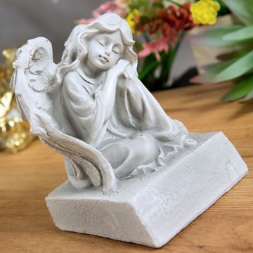 ANIOŁEK ŚPIĄCY dekoracja UPOMINEK prezent figurka gipsowa KOMUNIA szary