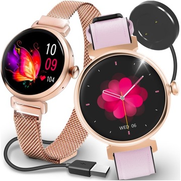 SMARTWATCH ZEGAREK DAMSKI DLA KOBIETY MENU PL POŁĄCZENIA SMART WATCH 4paski