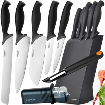 FISKARS KOMPLET ZESTAW 5 NOŻY NOŻE KUCHENNE W BLOKU OSTRZAŁKA OBIERACZKA