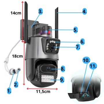 ДВОЙНАЯ WIFI IP УМНАЯ НАРУЖНАЯ КАМЕРА 1080p FULL HD 2x3MP ОБНАРУЖЕНИЕ ТРЕВОГИ