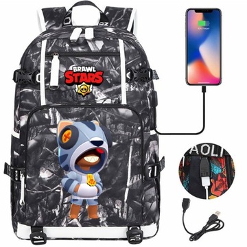 Plecak Brawl Stars Leon Malhado z ładowaniem USB. Duża pojemność
