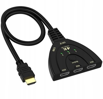 IRIS Automatyczny rozdzielacz HDMI podłącz 3 konsole do 1 gniazda HDMI w TV