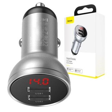 BASEUS SZYBKA ŁADOWARKA SAMOCHODOWA 2x USB 24W LED