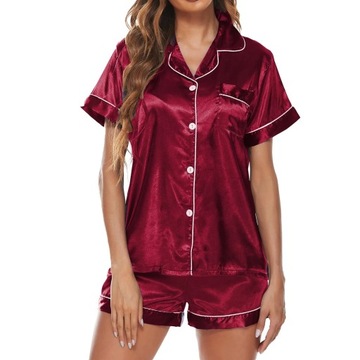 Summer Satin Pajamas Set Button Down Lapel Sleep T