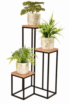 Kwietnik stojący metalowy trzy kwiaty stojak na doniczki loft dąb craft