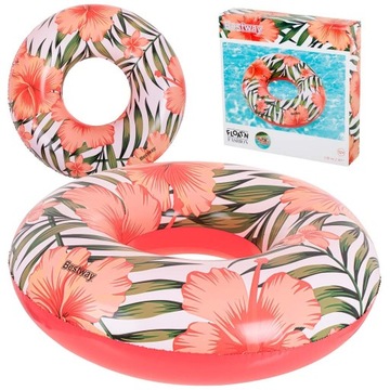 BESTWAY 36237 KOŁO DO PŁYWANIA DMUCHANE KWIATY LIŚCIE BIAŁY RÓŻ MAX 90KG