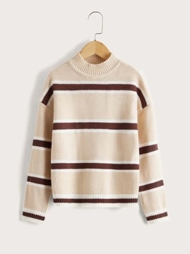 SHEIN BEŻOWY SWETER WZÓR PASKI (8L)
