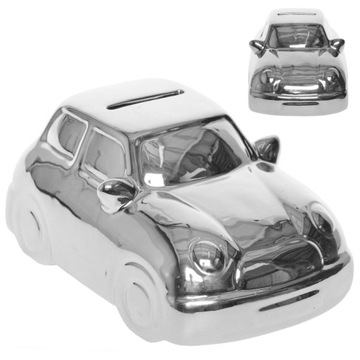 Skarbonka Dla Chłopca OTWIERANA AUTO Srebrna 15 cm