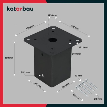 PODSTAWA SŁUPA PRZYKRĘCANA WSPORNIK KOTWA 100x100