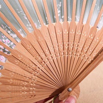 Hand held fan, silk folding fan with bamboo frame