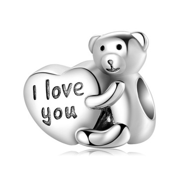 Zawieszka charms Miś Love Miłość Kocham srebroS925