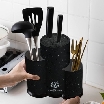 БЛОК НОЖЕЙ ТРУБКА 22 СМ ЧЕРНЫЙ МРАМОР 3В1 ВСТАВКА ИЗ ПОЛИПРОПИЛЕНОВЫХ РЕЗЬБ