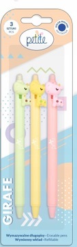 DŁUGOPIS WYMAZYWALNY ŚCIERALNY - PETITE STRIGO - GIRAFE - ŻYRAFY- 3 szt.