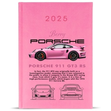KALENDARZ A5 2025 Różowy Planer Na Prezent Samochody PORSCHE Berry Wzory