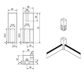 Mocowanie narożne drążka prostokątnego PAKKI-MN INOX