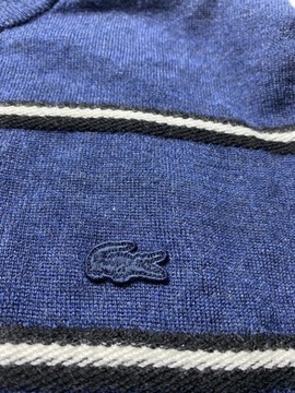 Lacoste ORYGINALNY granatowy SWETER wpaski Tkanina Lana rozmiar S