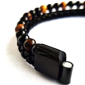 Bransoletka męska skórzana, REGULOWANA tygrysie oko, tiger eye Versatile