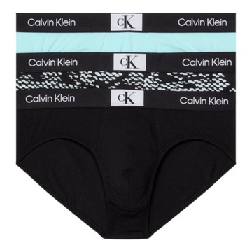 CALVIN KLEIN MAJTKI MĘSKIE SLIPY HIP BRIEF 3PK CZARNE/NIEBIESKIE r.M