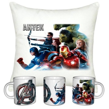 ZESTAW AVENGERS KUBEK + PODUSZKA + IMIE