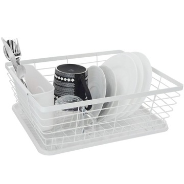 БЕЛАЯ ПОДСТАВКА ДЛЯ СУШКИ ПОСУДЫ С ПОДДОНОМ