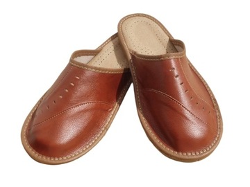 Pantofle męskie skórzane brązowe kapcie 40-46 EU
