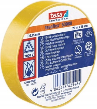 Taśma izolacyjna TESA 53988 żółta 20m x 19mm