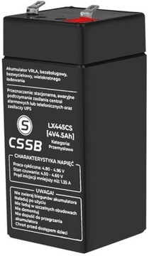 Akumulator żelowy CSSB 4V 4,5Ah bezobslugowy 86273