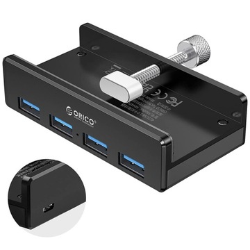 Orico Hub aktywny czarny biurkowy przykręcany 4x USB-A 5Gbps + kabel USB