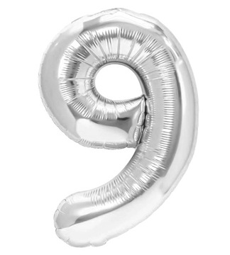 BALON FOLIOWY cyfra 9 dziewięć SREBRNY party 100cm