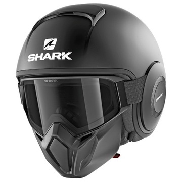 SHARK KASK OTWARTY Z GOGLAMI STREET-DRAK BLK MAT M