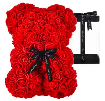 MIŚ Z RÓŻ 40 CM CZERWONY ROSE BEAR WALENTYNKI OUTLET