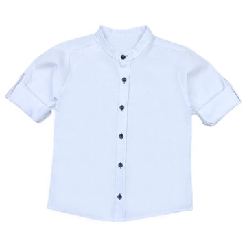 ЭЛЕГАНТНАЯ БЕЛАЯ РУБАШКА С ВОРОТНИКОМ СТОЙКА ДЛЯ МАЛЬЧИКОВ 134