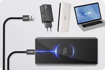 БЫСТРОЕ СЕТЕВОЕ ЗАРЯДНОЕ УСТРОЙСТВО 2X USB C 58 Вт + USB QC 3.0 PD + КАБЕЛЬ USB-C 60 Вт 1 м