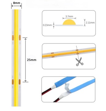 Светодиодная лента WARM COB 12В 12Вт/м 480LED 3000К НЕОН СИЛЬНАЯ И ПЛОТНАЯ ЛИНИЯ 5М