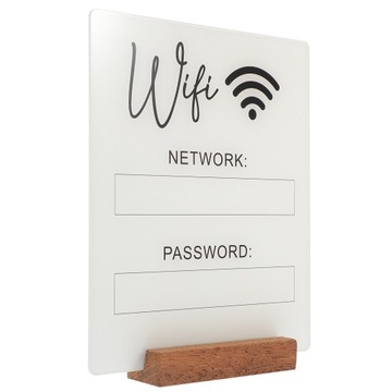 STOJAK NA HASŁO WIFI, ZNAK AKRYLOWY, DREWNIANY