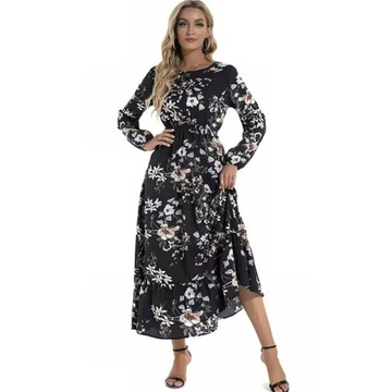 Autumn/New Floral Long Sleeve Dresses Round Neck H
