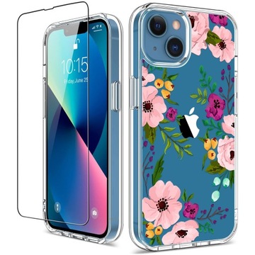 ETUI do Apple iPhone 13 WZMACNIANE 2 MM WZÓR KWIATY CASE PLECKI + SZKŁO 9H