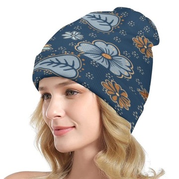 Czapka Zimowa Męska Beanie Wiosna Jesień Damska w Kwiaty